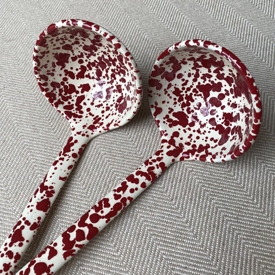 Enamelware Ladle - Burgundy and Cream