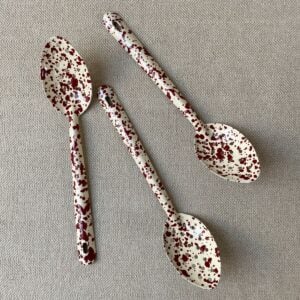 Spattered Enamelware slotted spoons in Burgundy & Cream