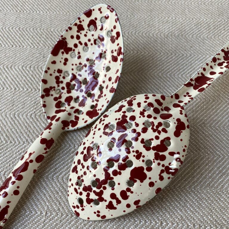Enamelware Slotted Spoon - Burgundy and Cream - Image 2