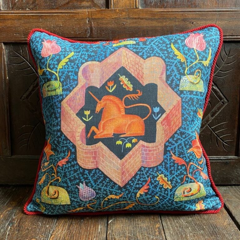 Clive Hicks Jenkins Cushion - Hortus Conclusus Unicorn