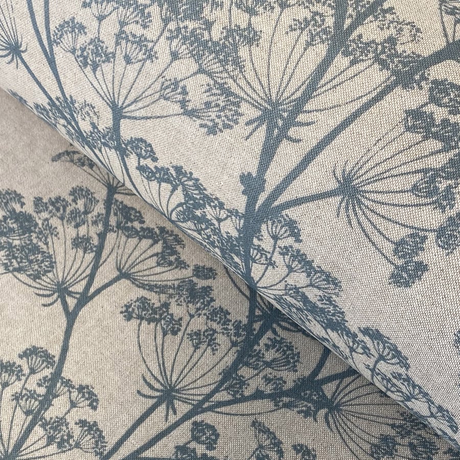 Cow Parsley design fabric in a mid bue