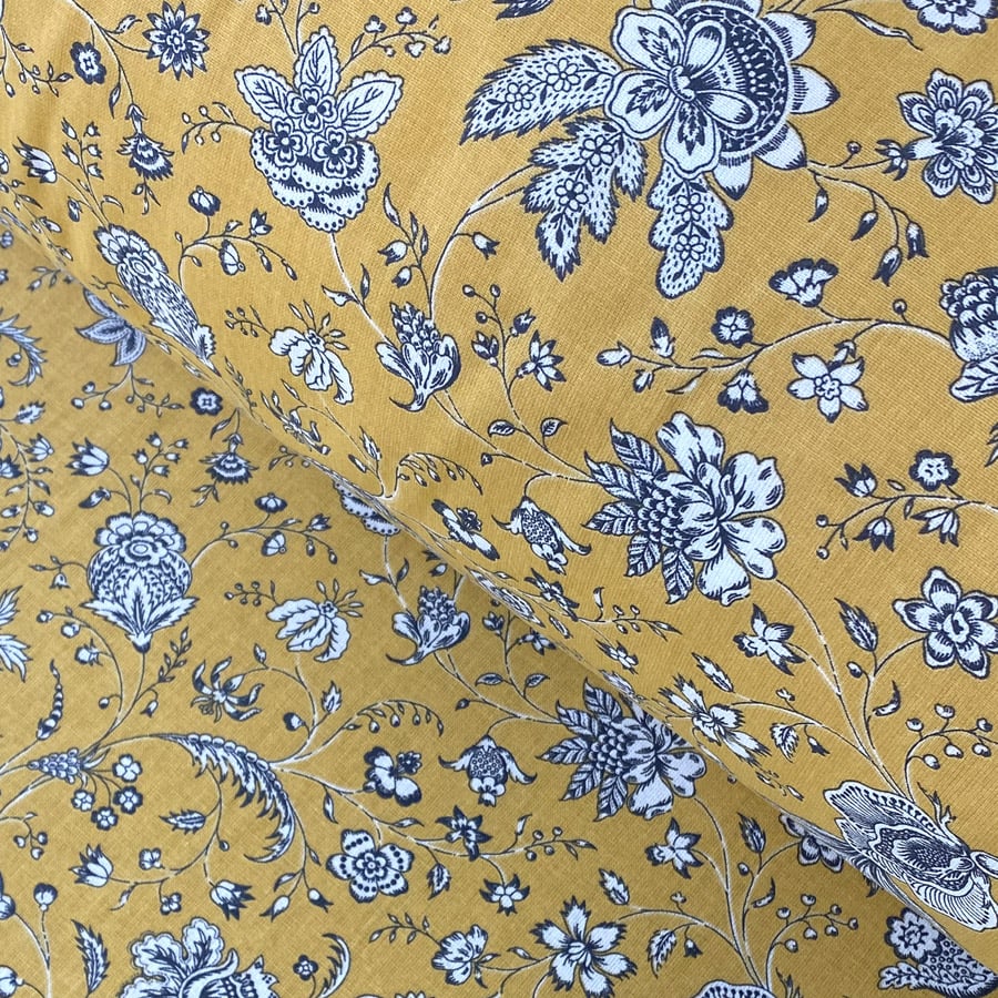 Dianthus Cotton Print-Mustard
