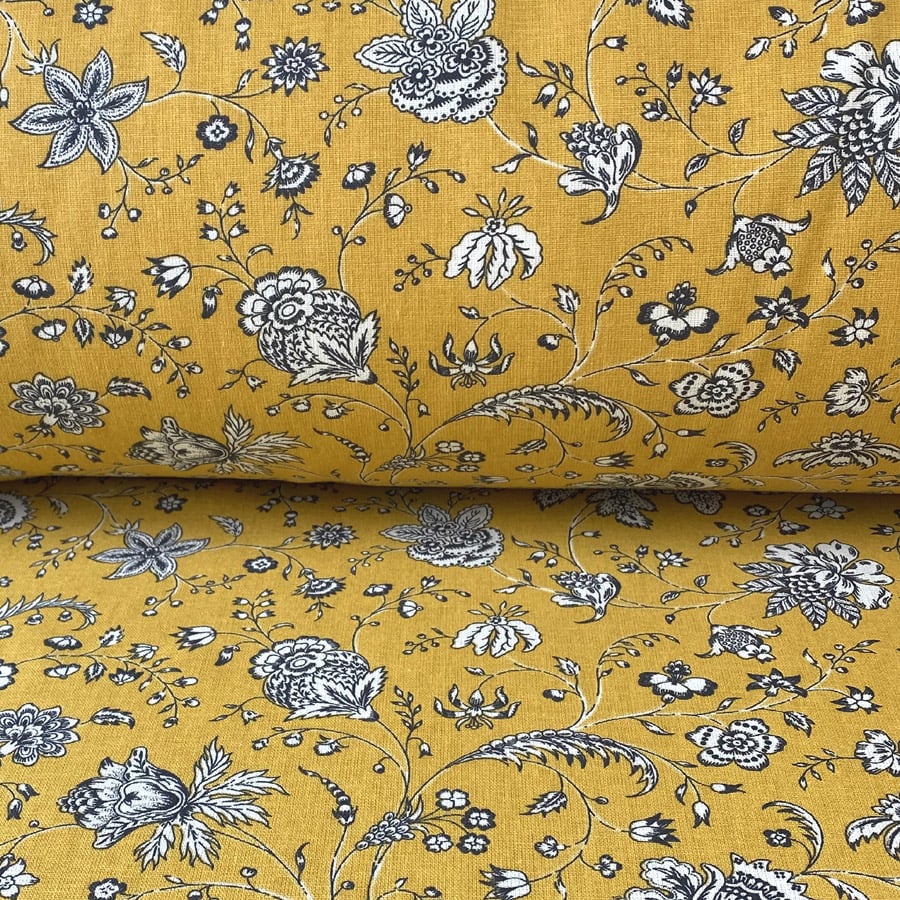 Dianthus Cotton Print-Mustard