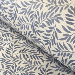 extra wide fabric with blue willow leaves