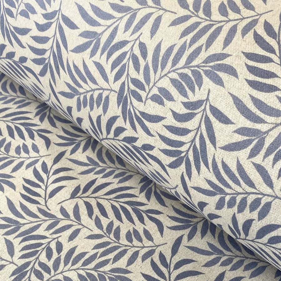 extra wide fabric with blue willow leaves