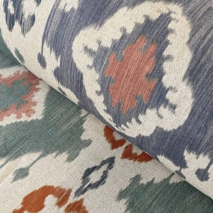 Ikat style Extra Wide Fabric in blue, red and green