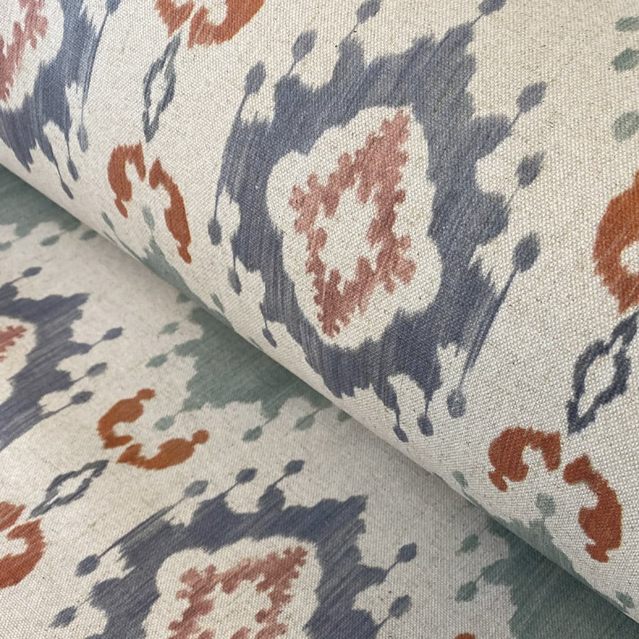 extra wide ikat design fabric in blue