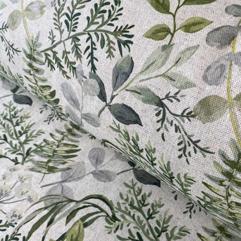 Extra wide fabric with leaf design in green
