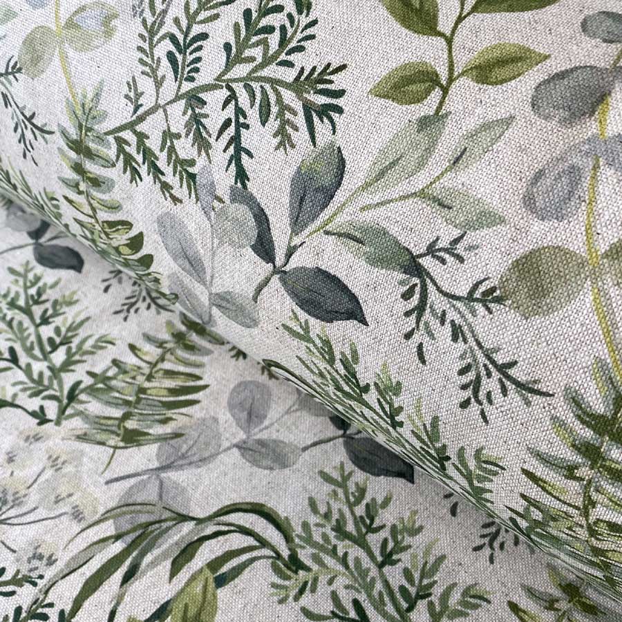 Extra wide fabric with leaf design in green
