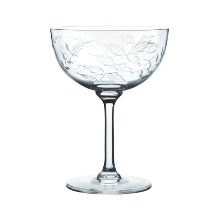 Pair of Crystal Champagne Saucers - Fern Design