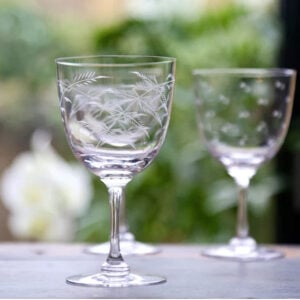 Set of Six Crystal Wine Glasses - Fern Design - Image 1