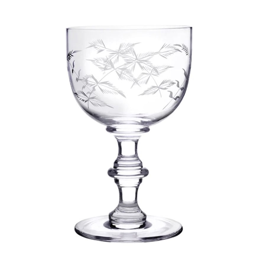 Set of Four Crystal Wine Goblets - Fern Design