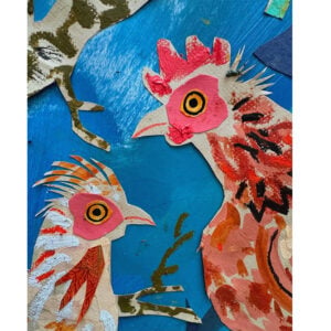 Mark Hearld Original Collage in a Large Antique Frame - Bantams in Damson Tree - Image 3