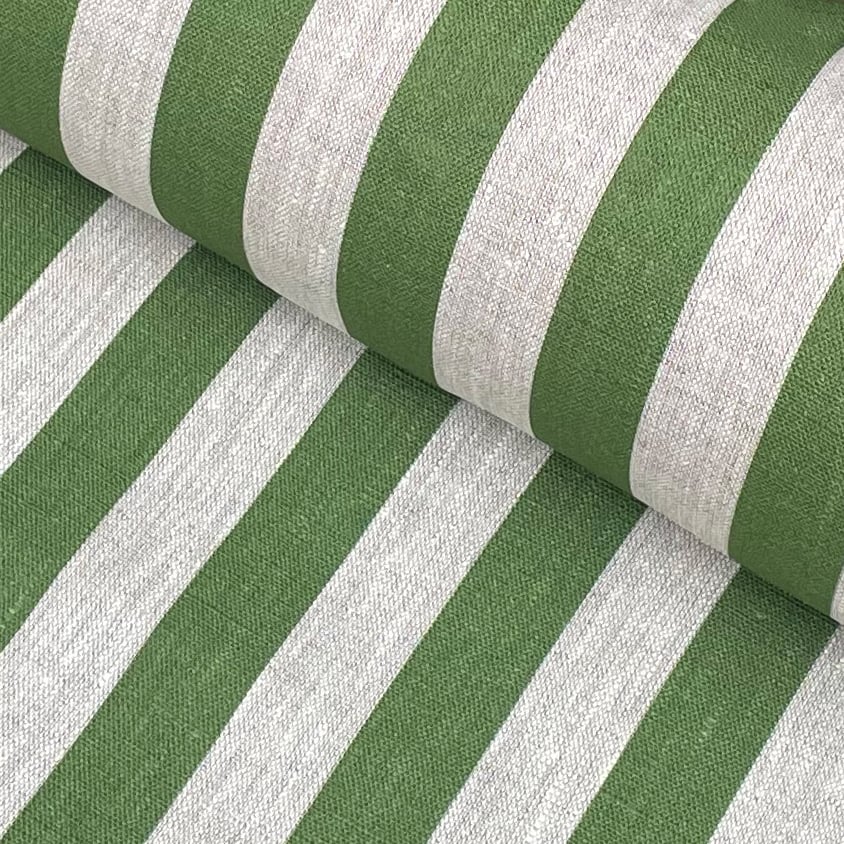 Stripe Linen Fabric in Leaf Green