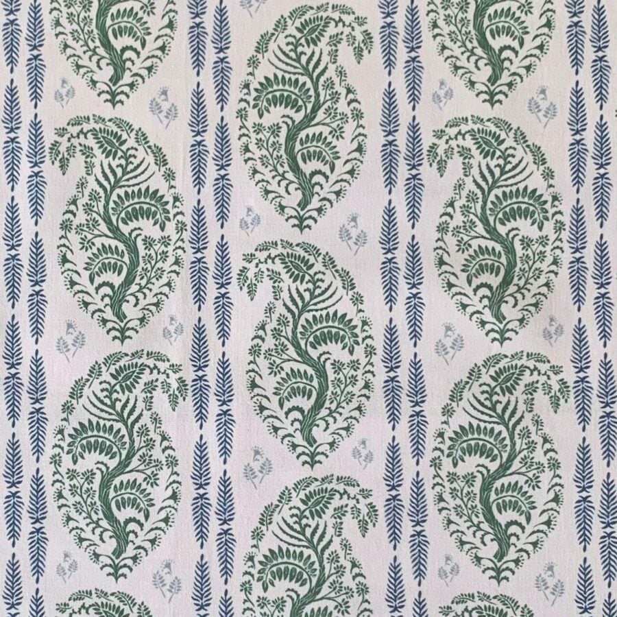 Larisa Stripe Ivory - Leaf Green and Indigo