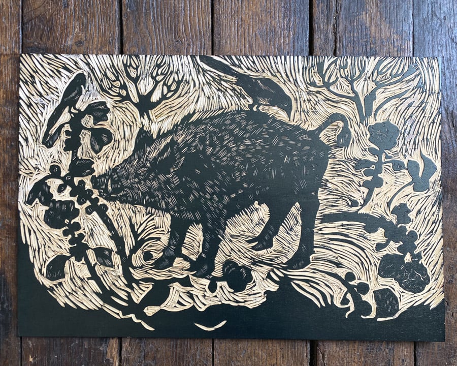 Wild Boar in the Brussel Sprouts, Letterpress Poster Jen Whiskerd