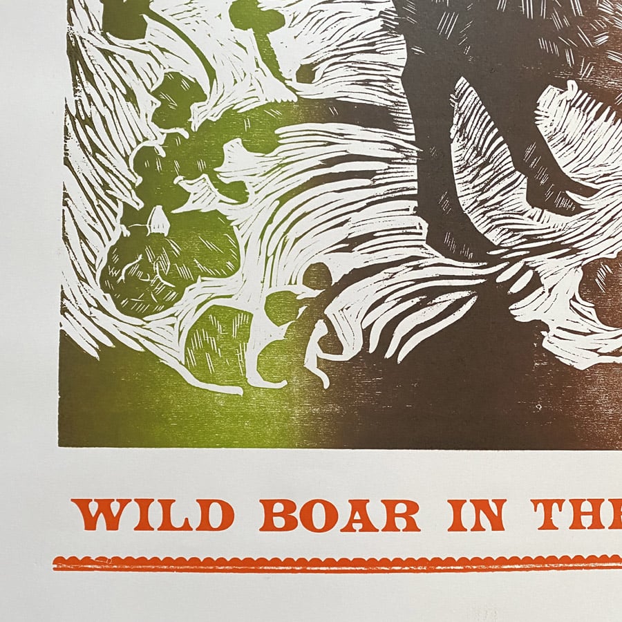 Wild Boar in the Brussel Sprouts, Letterpress Poster Jen Whiskerd