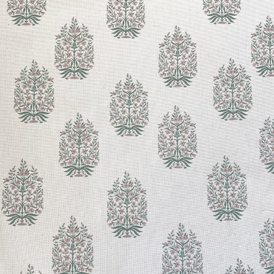 Kamala on Ivory - Soft Green and Carnation Pink