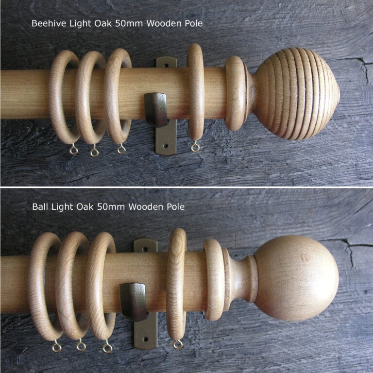 50mm Wooden Curtain Pole Set - Light Oak Finish