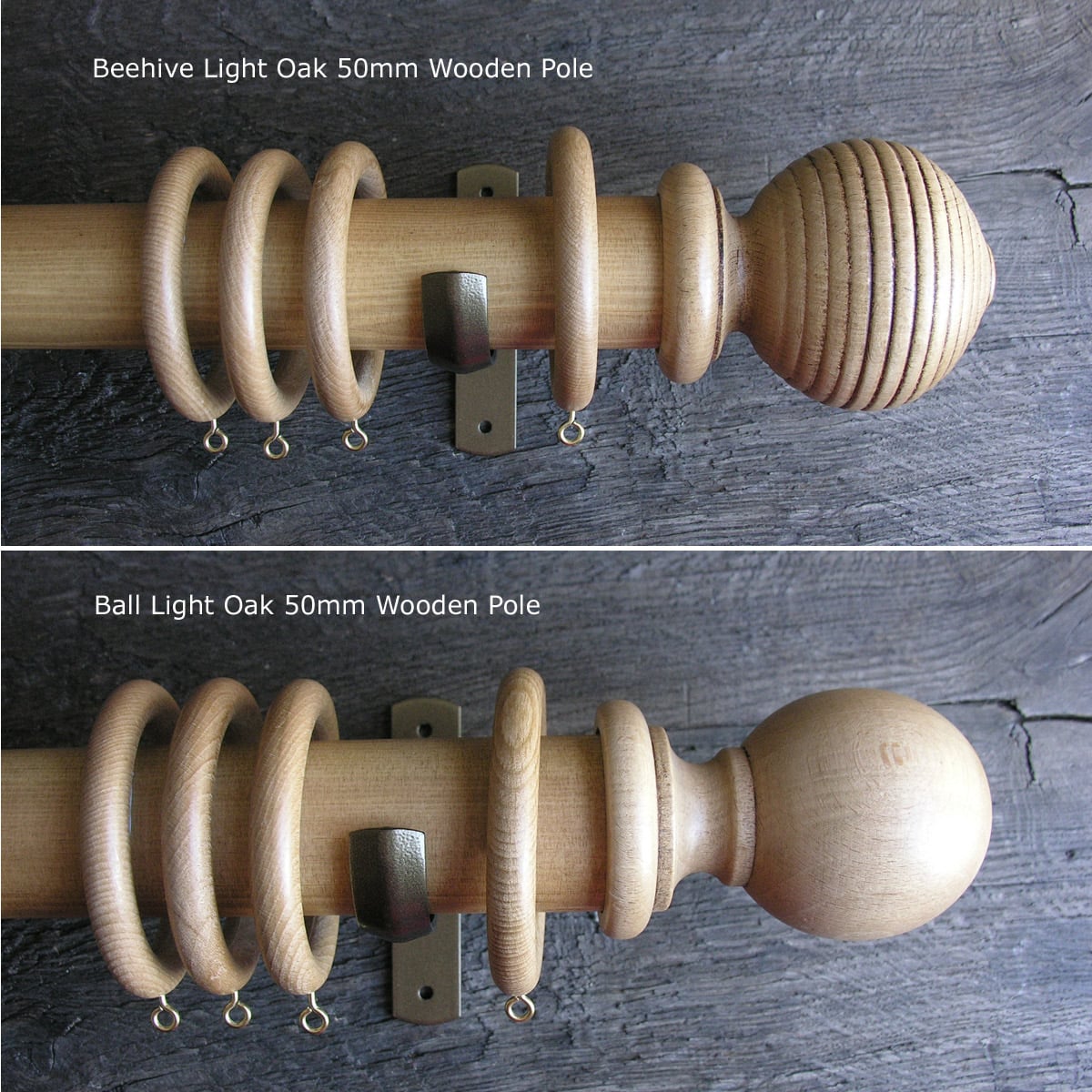 50mm Wooden Curtain Pole Set - Light Oak Finish - Image 1