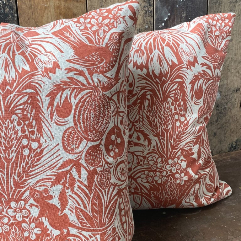 Squirrel and Sunflower Cushion - Brick Red - Image 4