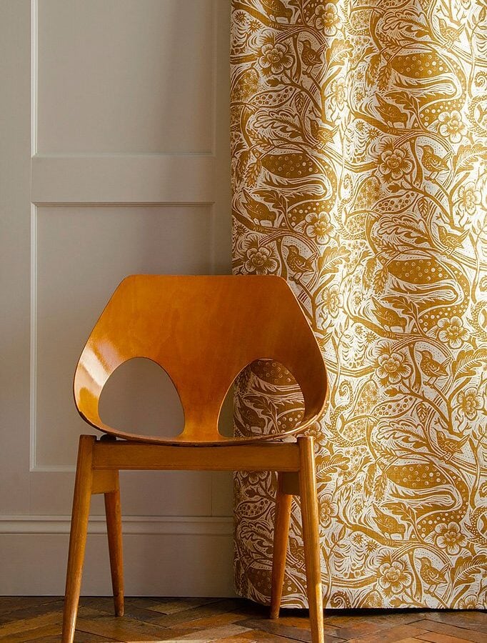 Mark Hearld Wren - Ochre Heavyweight Linen