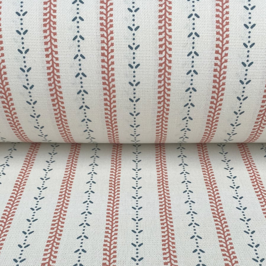 Maya Stripe Ivory - Indigo and Coral