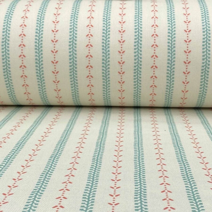Maya Stripe Ivory - Seagreen and Coral