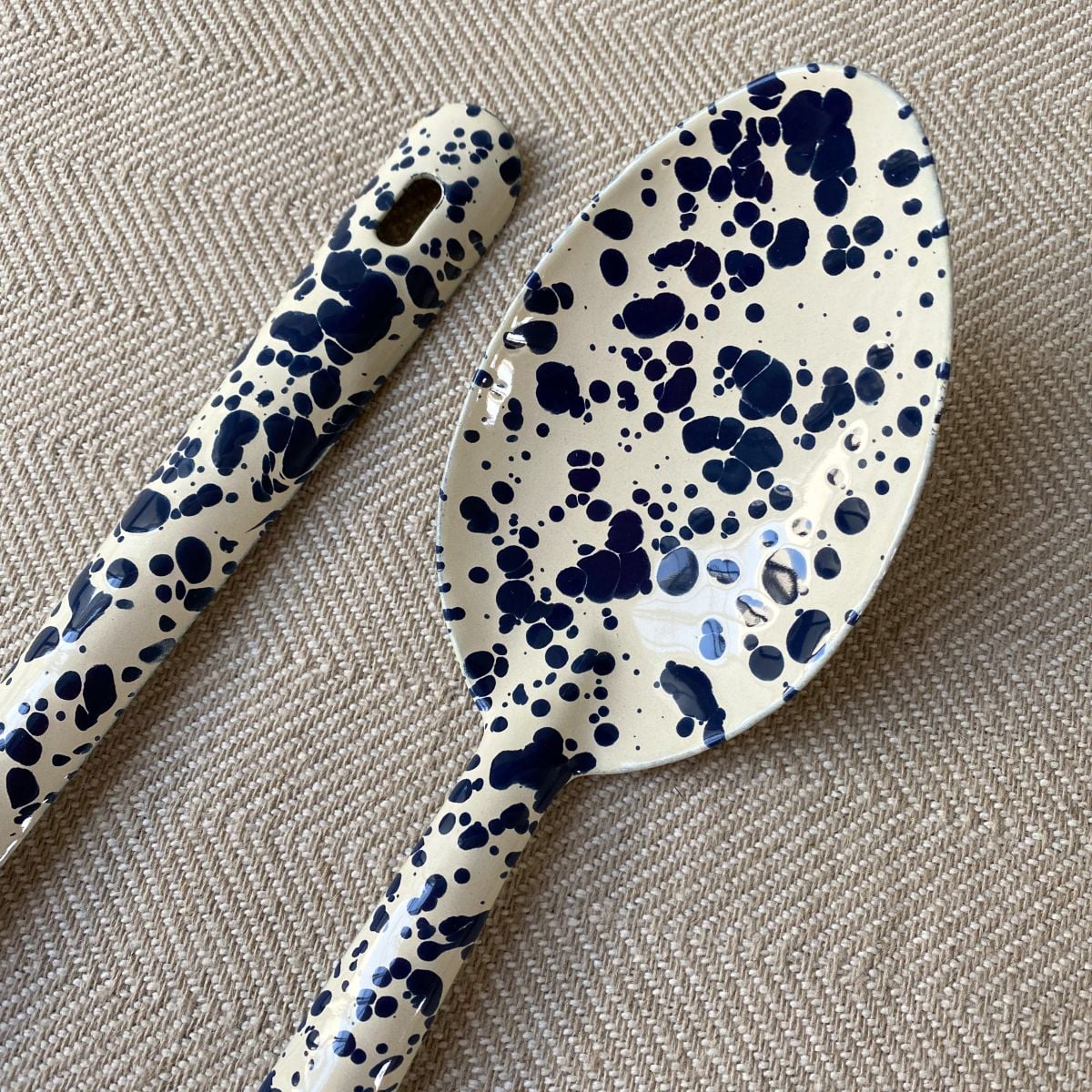 Enamelware Large Serving Spoon - Navy and Cream - Image 2