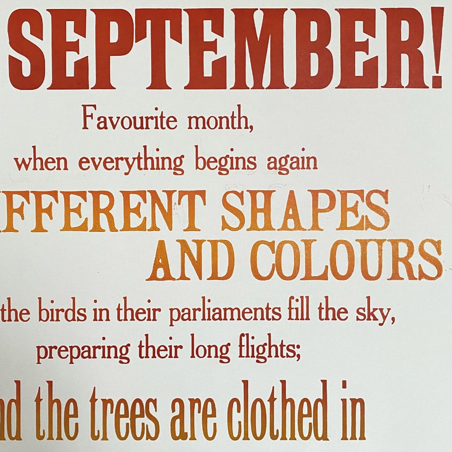 Oh, September Letterpress Poster Jen Whiskerd