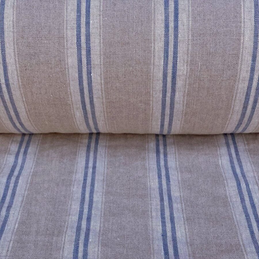 Washed Linen Oland Stripe - Denim Blue
