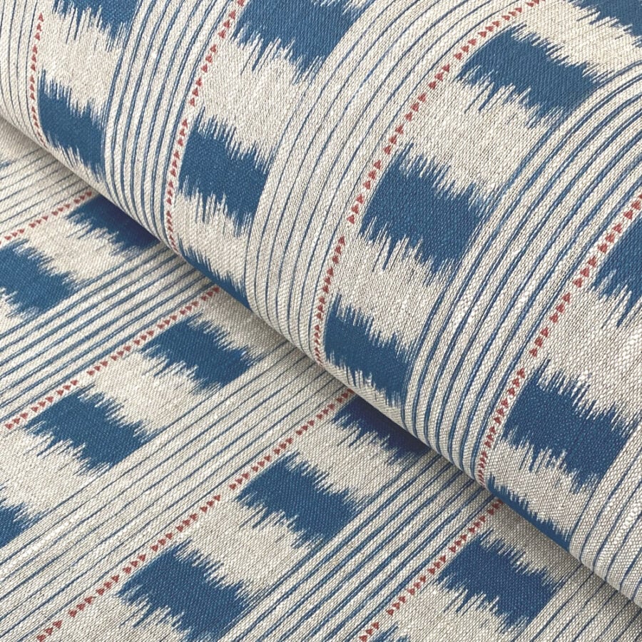 blue ikat striped fabric