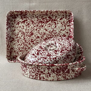 Enamelware Rectangle Tray - Burgundy and Cream - Image 4