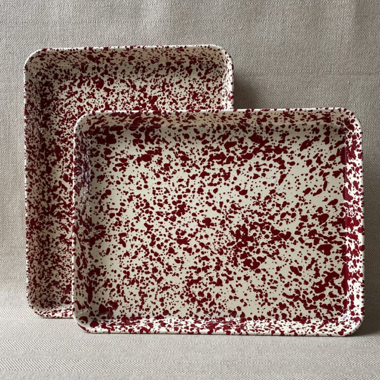 Enamelware Rectangle Tray - Burgundy and Cream