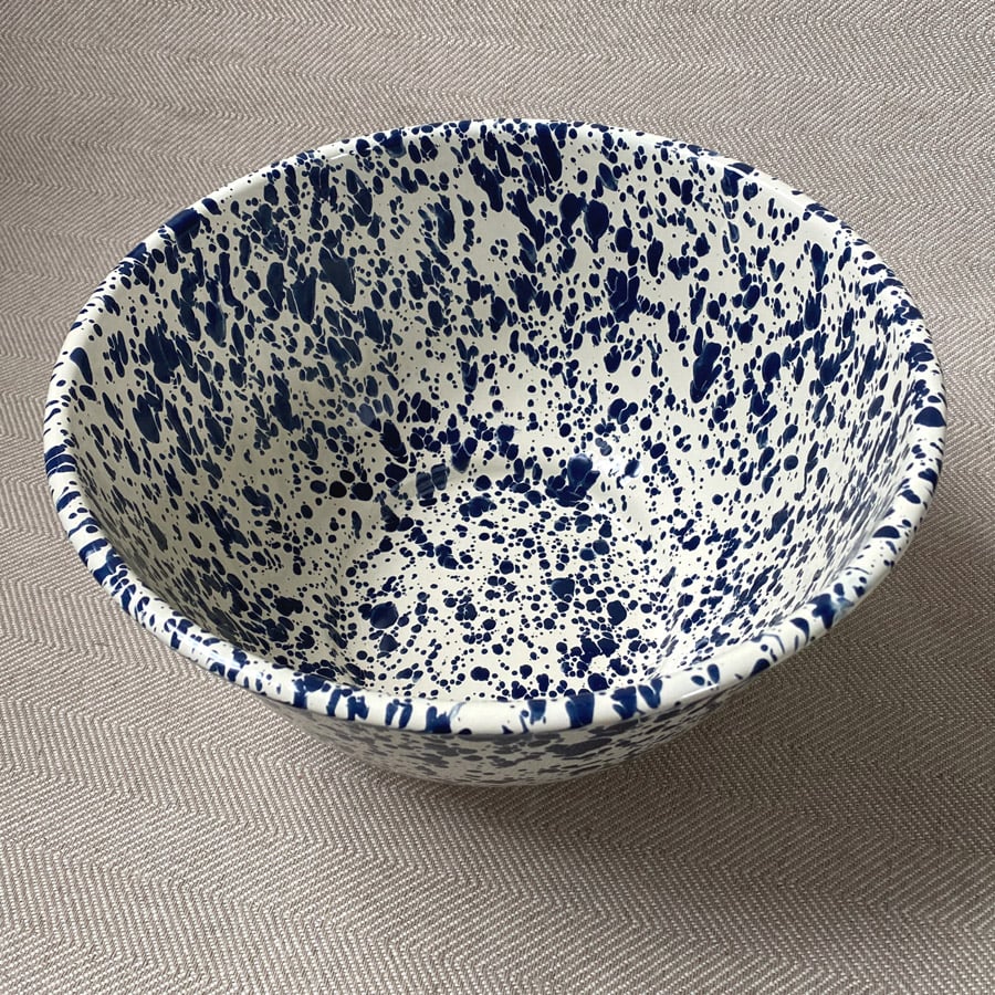Enamelware Large Salad Bowl - Navy and Cream