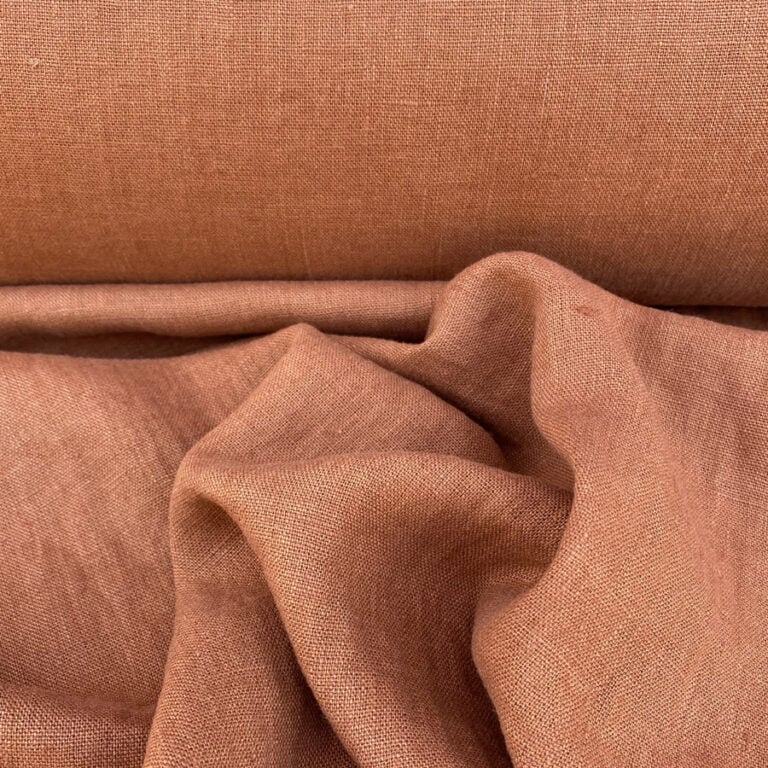 100% Linen fabric with a super soft drape in a soft terracotta. This mid weight linen is suitable for curtains and blinds where a good drape is uppermost.