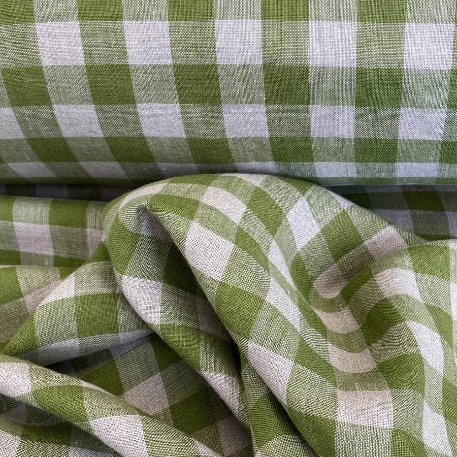 Washed Linen Check Grass Green