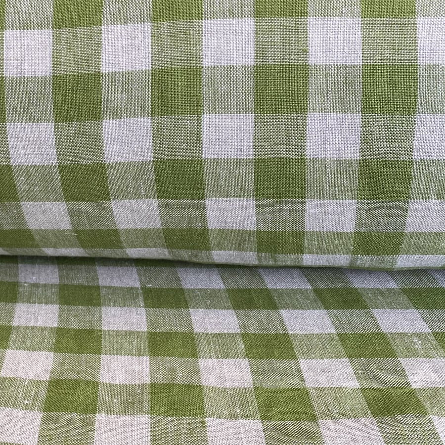 Washed Linen Check Grass Green