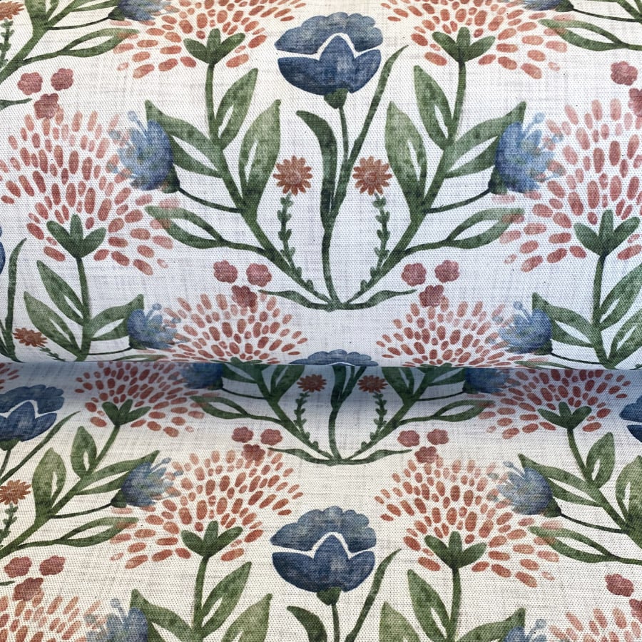 Wild Clover on Ivory - Indigo and Red