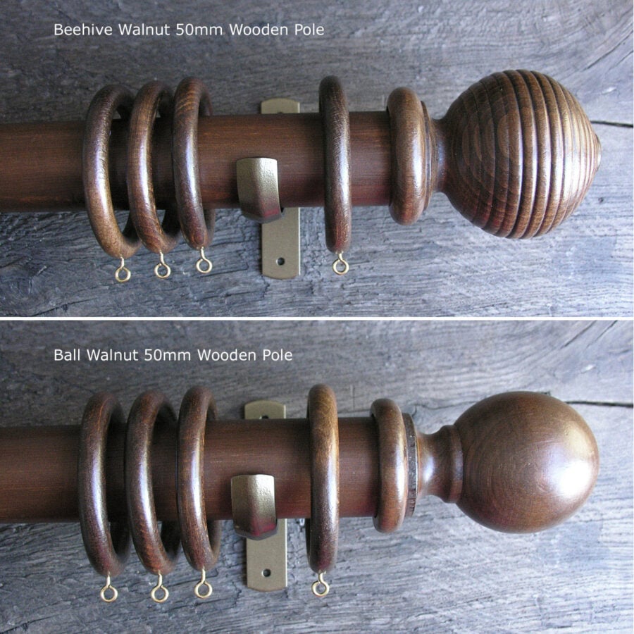 50mm Wooden Curtain Pole Set - Walnut finish