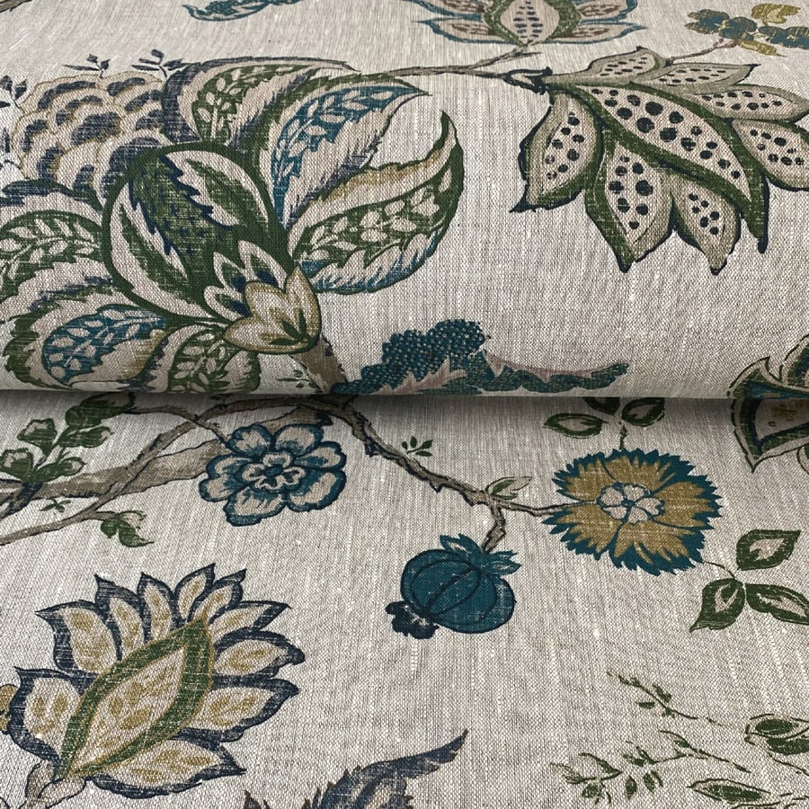 Yasmin Linen - Indigo and Leaf Green