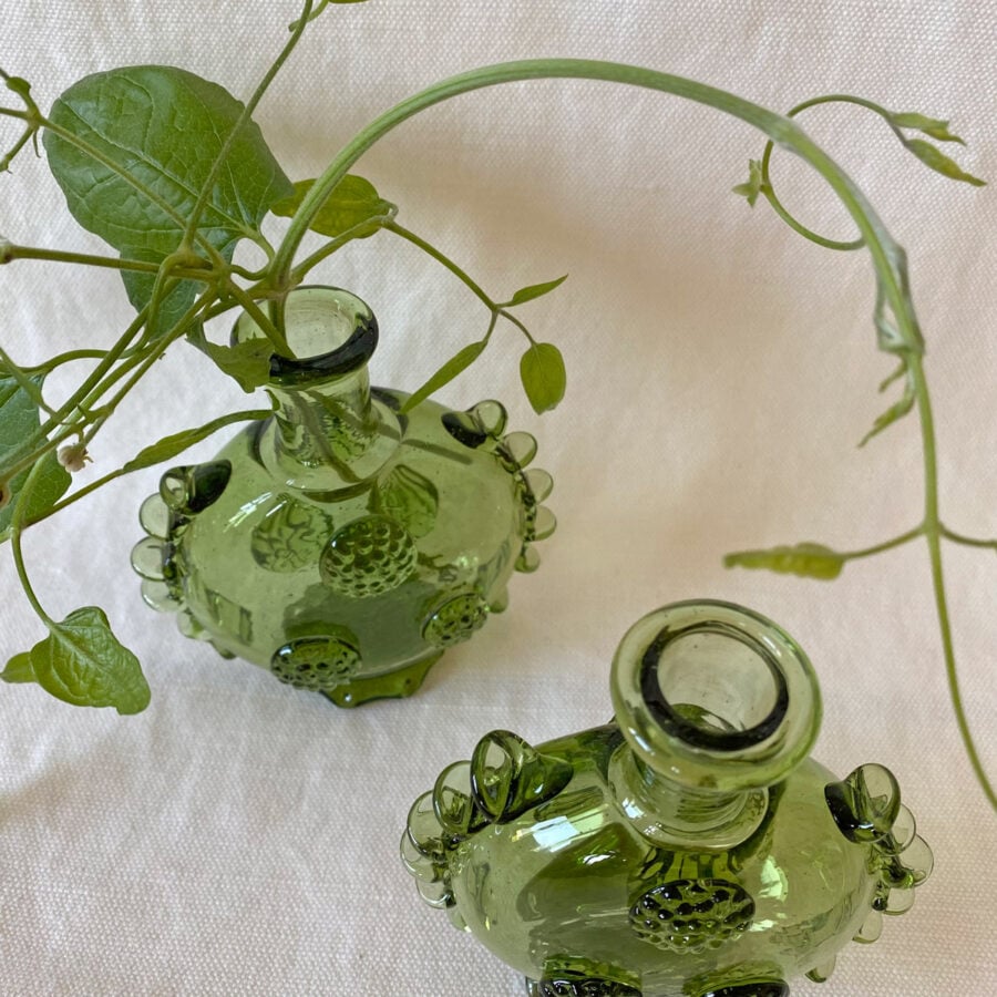 Small Flat Roman Green Glass Bottle