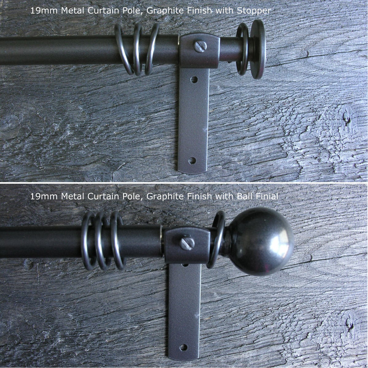 Metal Curtain Pole Set - Graphite Grey 19mm - Image 1
