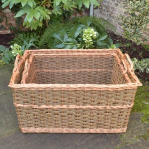 Large Rectangular Willow Log Baskets - Green - Image 2