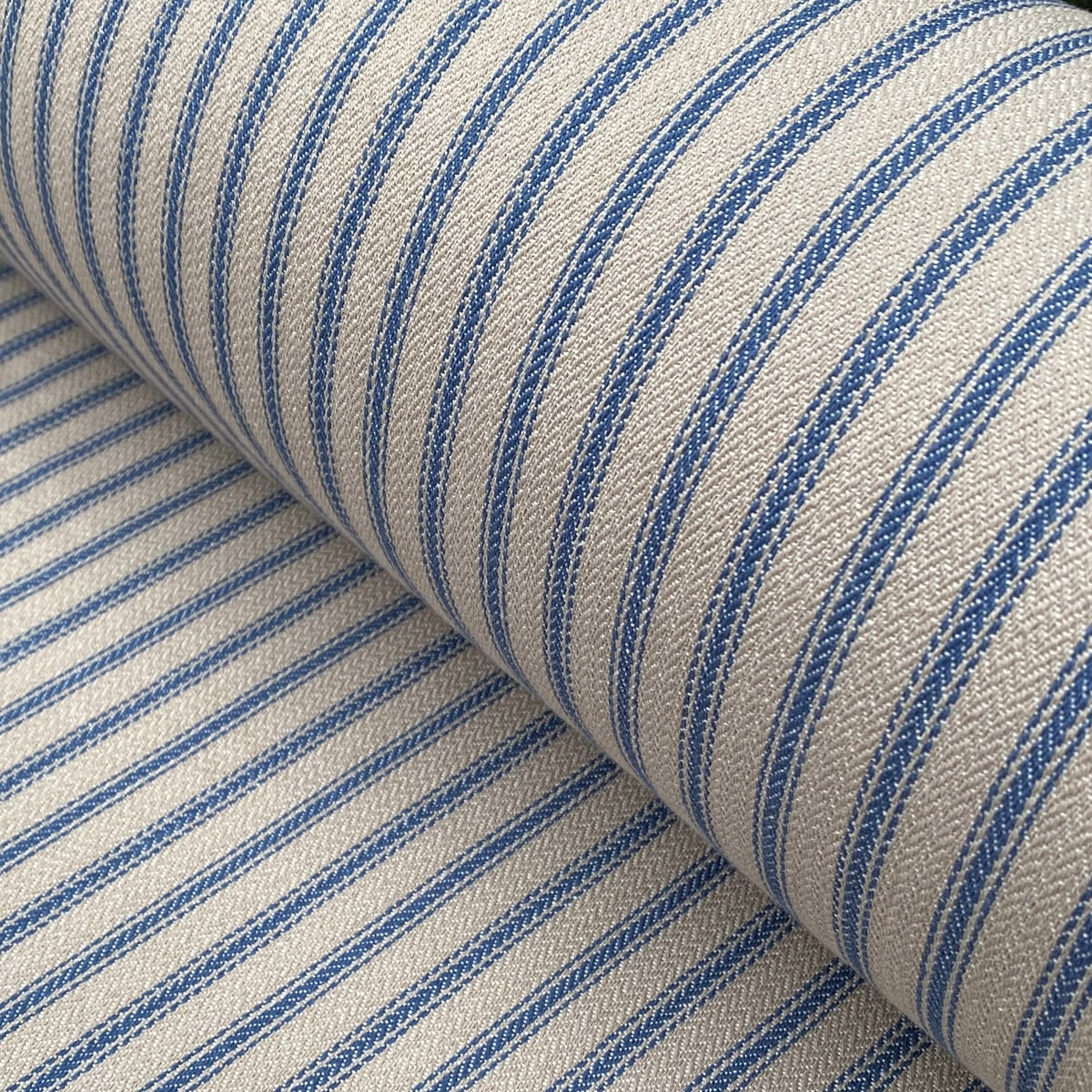 Ticking Fabric blue on beige stripe