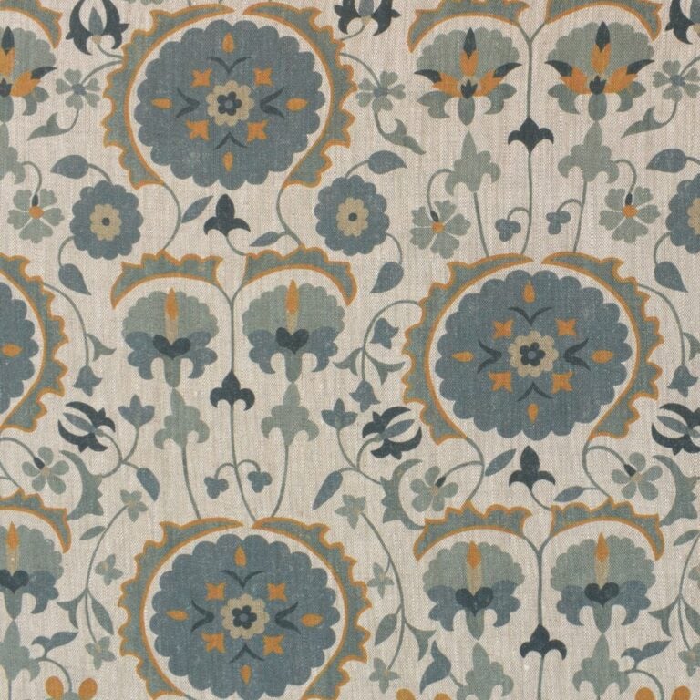 Karabair Linen - Teal, Ink and Ochre - Image 2