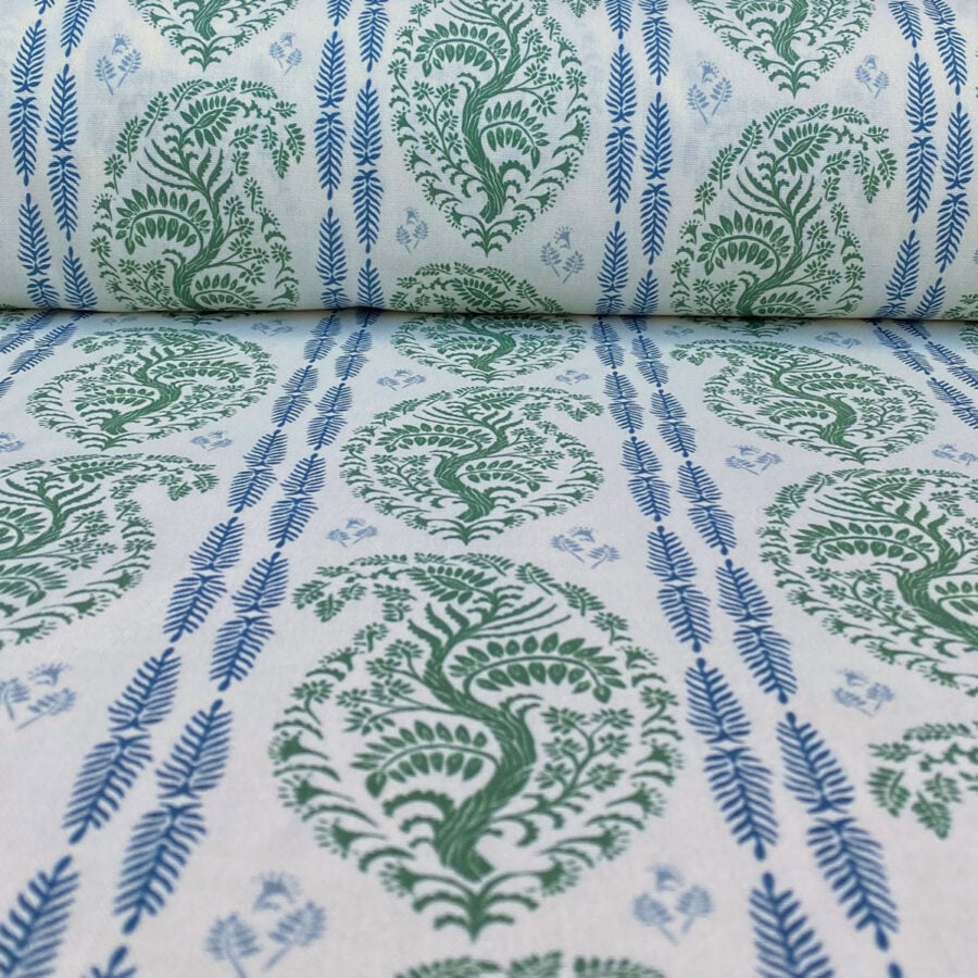 Larisa Stripe Ivory - Leaf Green and Indigo