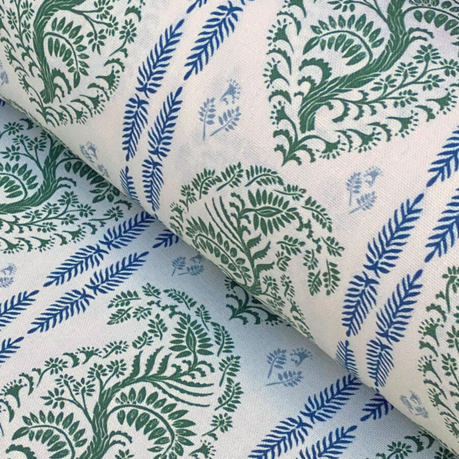 Larisa Stripe Ivory - Leaf Green and Indigo