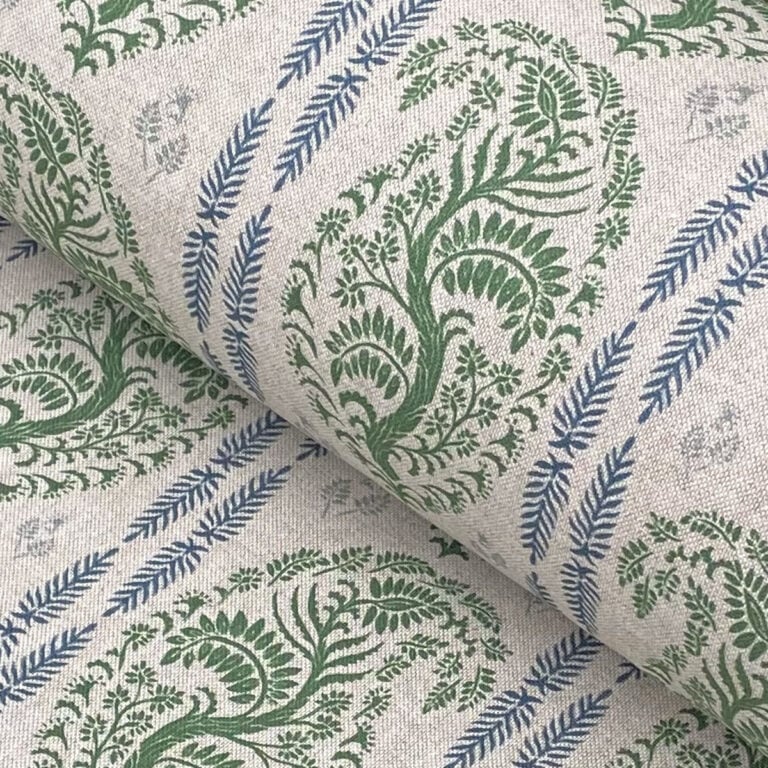 Larisa Stripe Natural - Leaf Green and Indigo