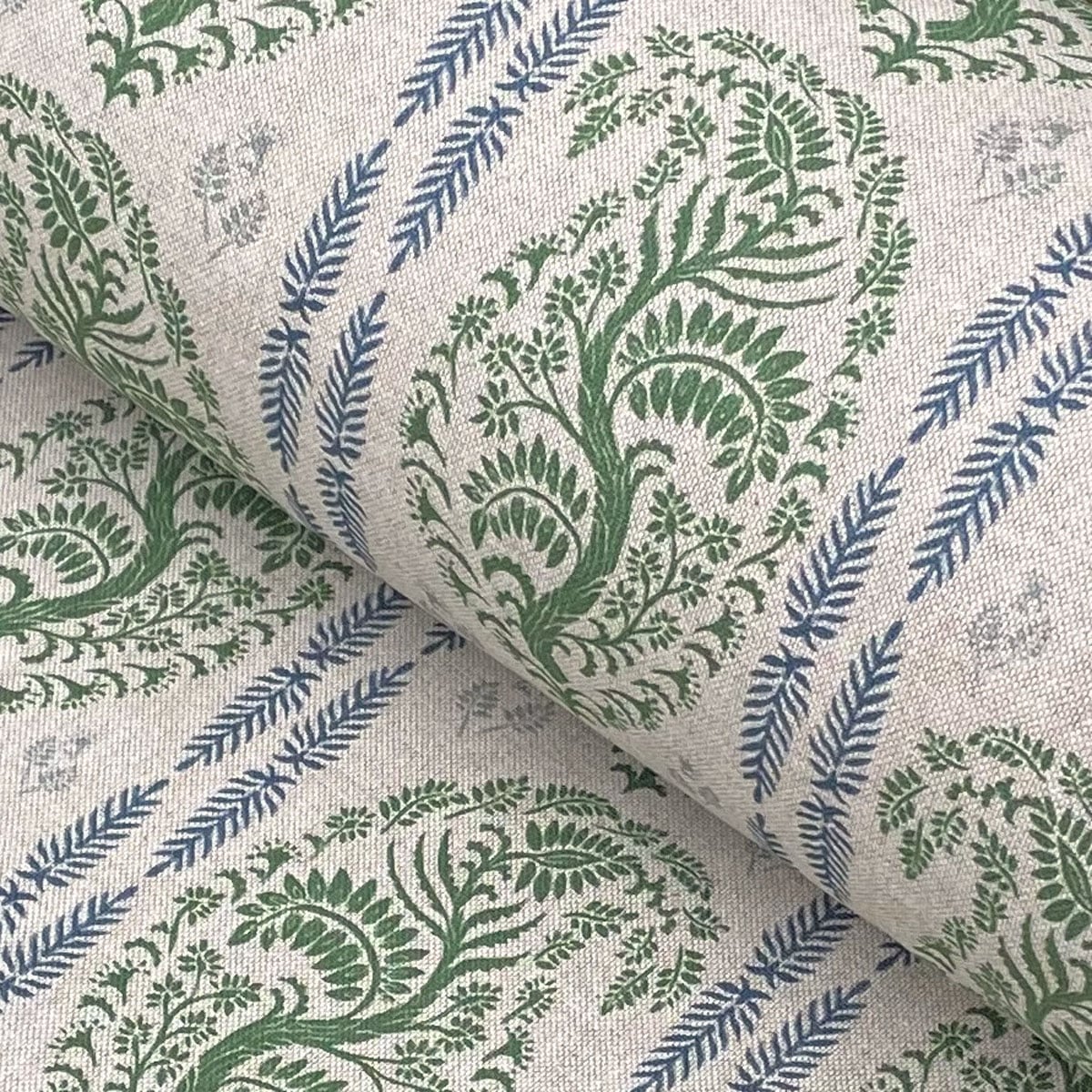 Larisa Stripe Natural - Leaf Green and Indigo - Image 1